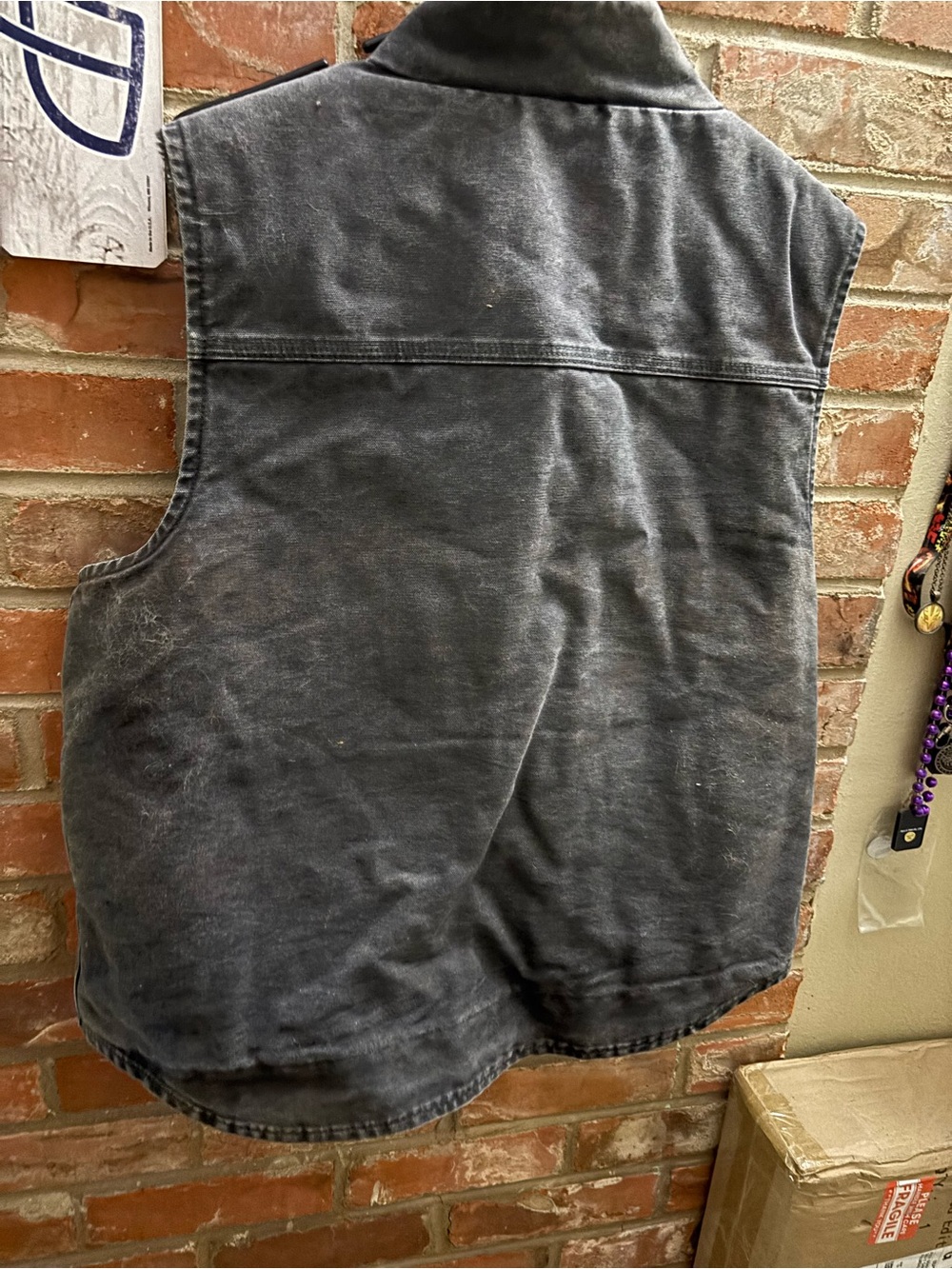 Carhartt V33-001 Vest Dark Grey Sherpa Lined Duck Canvas Workwear Chore Mens L - Picture 4 of 6